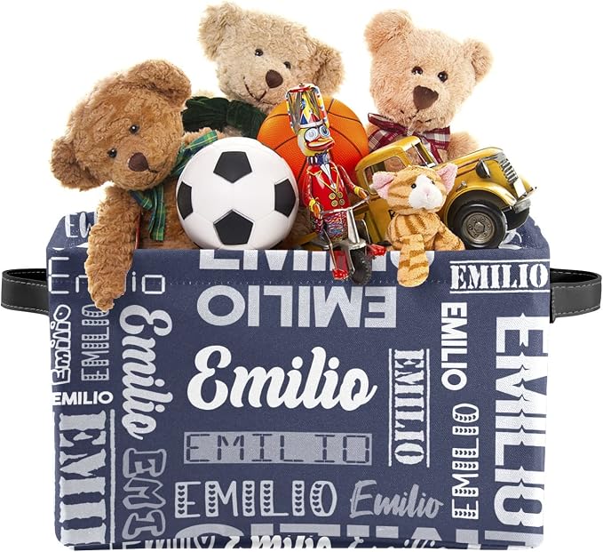 Personalized Toy Box Storage Bins for Boys Girls with Name, Kids Custom Storage Basket Cubes Organizer with Handles, Shelf Closet Storage Baskets Bin Customized Gift, 1 Pack