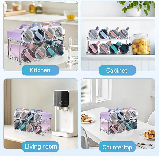 Larger Water Bottle Organizer for Stanley 40 oz Tumbler, Tumbler Organizer | Stackable Water Bottle Holder Rack for Cabinet, Kitchen Storage Organizer for for Stanley Cup Accessories, Tumbler Storage