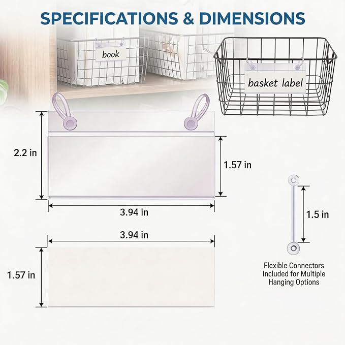 ELEMGULY Basket Label Holders, 20PCS Plastic Basket Label Clips with Easy Button Lock Design, Wire Shelf Label Holder Wire Rack Display Holder Price Sign for Home Market (20pcs Label Paper Included)