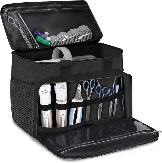 Dog Cat Grooming Bag for Vacuum,Scissors,Dog Grooming Kit Supplies | Portable Pet Grooming Supplies Organizer Tote Bag for Dogs Cats Grooming Kit Trimmer Tool Accessories Black (Bag Only)