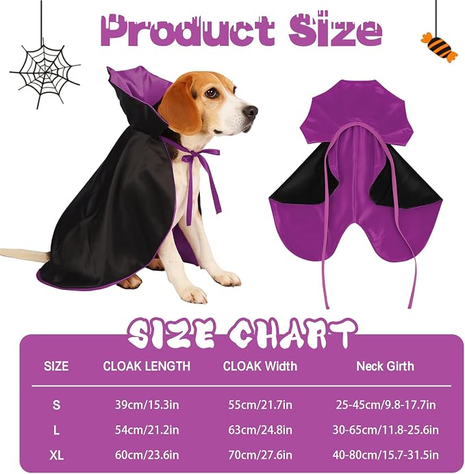 Dog Halloween Costume, Pet Cape for Small Puppy Dogs Cat Funny Red & Black Halloween Costumes with Neck Armor Adjustable Strap Idea for Vampire Party Cosplay (Purple, L)