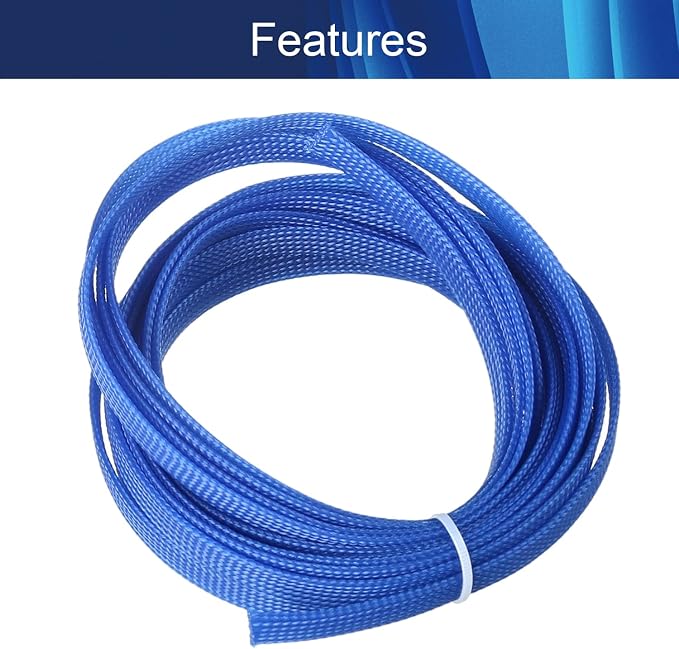 Jutagoss PET Expandable Braided Cable Sleeve, 16.4ft - 3/8 inch Blue Cable Management Sleeve, Wire Loom Tube Cord Protector for USB Cable, Power Cord, Audio Video and More, 1Pc