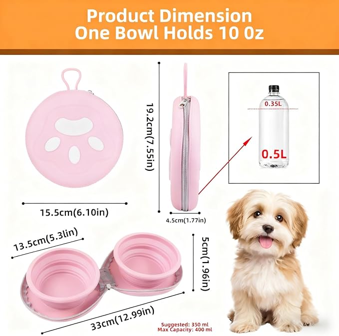 Zegcohjave Collapsible Dog Bowls,Travel Dog Bowl, Dog Water Bowl,Cat Bowl,Portable Pet Bowl, Suitable for Travel, Camping, and Hiking(Pink)