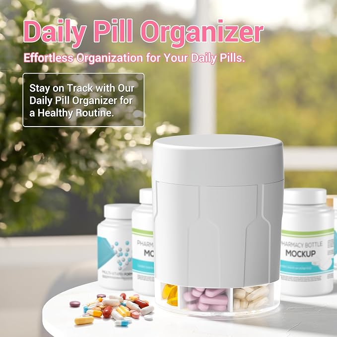 Betife XXL 7-Day Pill Organizer, Large Travel Pill Dispenser Bottle | Anti-mix, BPA-free ABS, Holds 32 fish-oil softgels per compartment, 21 labels, Pocket-size for travel, supplements.