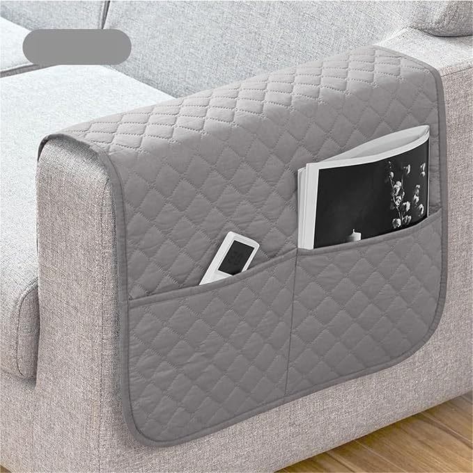 Armrest Covers Arm for Chairs Couch Sofa Armchair Slipcovers Recliner Organizer Non-Slip Chair Bedside Storage Caddy Holder 2 Pockets Magazines Waterproof(Light Gray)