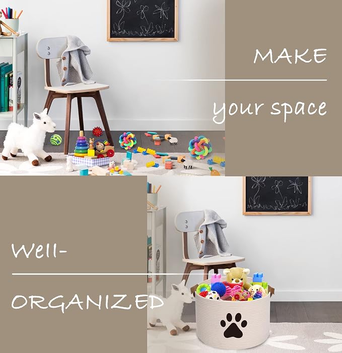 Morezi Dog toy bin pet cat toy box baskets in large suff storage - Perfect for collect toys, grooming stuff, closthing, diapers for Living Room, Playroom, Closet, Home - Beige