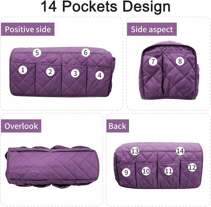 Sofa Armrest Organizer,Couch Remote Control Holder with 14 Pockets Waterproof Non Slip Recliner Organizer for TV Remotes Caddy, Book, Magazines, Ipad (Purple)