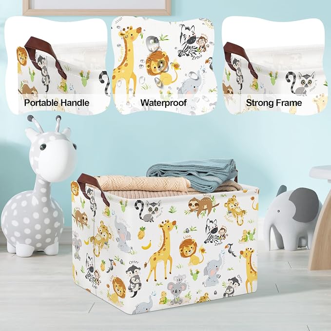 Clastyle Rectangular Baby Storage Basket Large Collapsible Kid Toy Bin Nursery Classroom Books Shelf Basket Shower Towel Gift Basket Giraffe Lion Elephant Pet Basket(Animal)