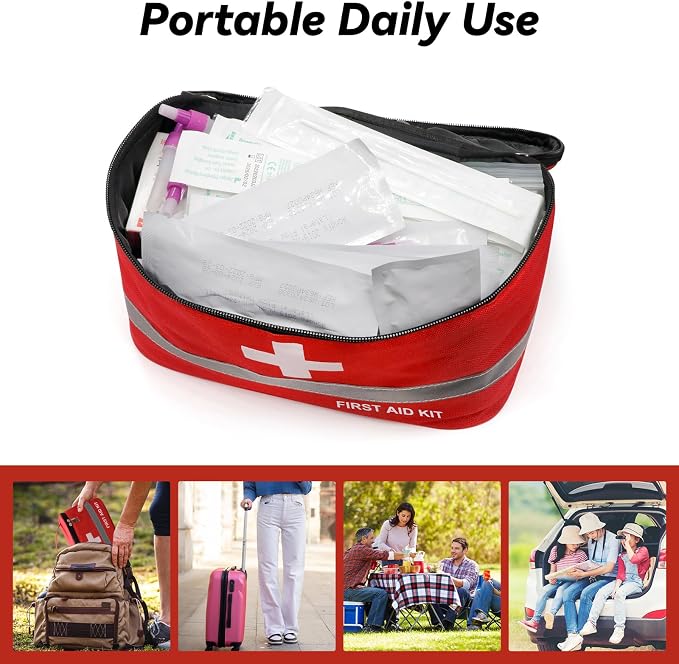 Faylapa Empty First Aid Bag, 10.2x5.5x5.5 inches Portable Outdoor First Aid Medical Storage Bag, Multi-Function Emergency Medicine Storage Organizer for Home Outdoor Travel Car Camping Hiking