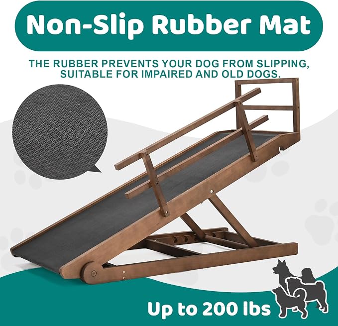 Dog Ramp for Bed & Couch, Foldable Wooden Pet Ramp, 5 Adjustable Heights | Height up to 31", Portable Dog Ramp with Non-Slip Rubber Surface & Safety Railings, Pet Ramp for Small, Large, Senior Dogs
