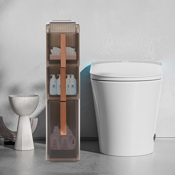 Storage Cabinet with 3 Drawers Slim Floor Standing PP Bathroom Organizer | Slim design fits tight corners – semi-transparent drawers protect from dust – 4 smooth-rolling wheels included