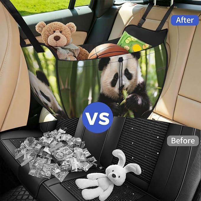 Cute panda Car Seat Organizer-Backseat Storage Bag for Travel | Waterproof Durable. Holds Snacks Gear Essentials. Fits Most Cars.