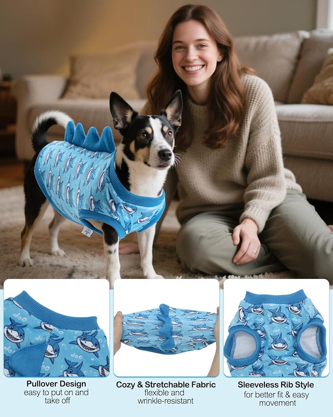 CuteBone Dinosaur Costume Dog Shirt, Stretchy Velvet T-Shirt Clothes for Small Dogs, Soft & Breathable Pet Tee Outfit Cat Apparel for Daily Wear, Cozy Pullover Design Puppy Fashion COSBX04M