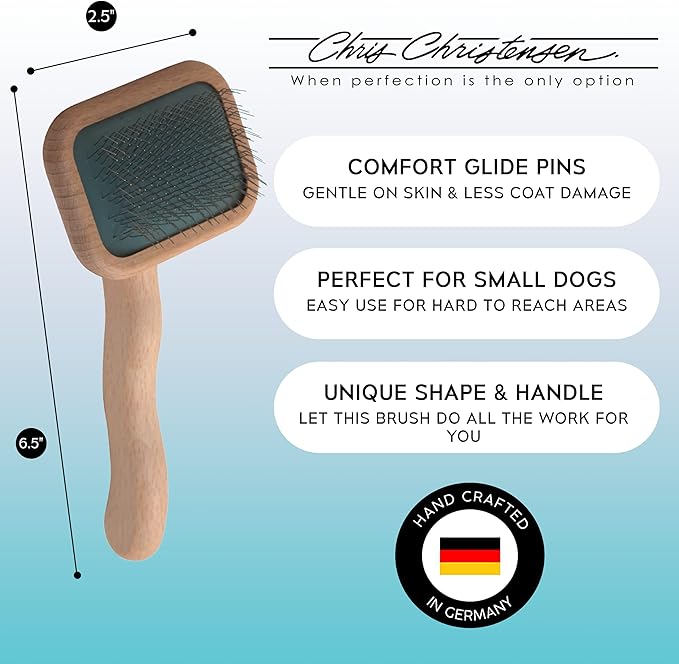 Chris Christensen Mark I Slicker Brush for Dogs, 12mm Pins, Groom Like a Pro, Handcrafted Lightweight Beechwood Ergonomic Handle, Stainless Steel Pins, A5I X-Small. Made in Germany.
