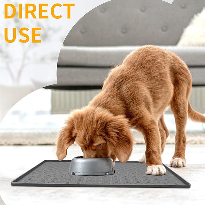 Ptlom Pet Placemat for Dog and Cat, Mat for Prevent Food and Water Overflow, Suitable for Small, Medium and Big Pet,24.5" 16.5", Grey