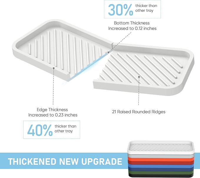 Silicone Sponge Holder, Kitchen Sink Organizer Tray（White）