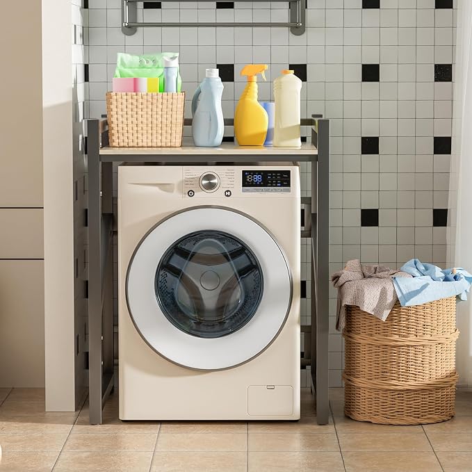 Washer Dryer Stacking Rack Stand, 660lbs Capacity Heavy Duty Washing Machine Storage Utility Rack with Countertop, Height Adjustable Washing Machine Shelf for Laundry Rooms Bathrooms