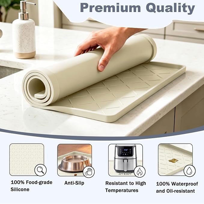 Extra Thick Under Sink Mat Waterproof with Raised Edge 34" x 22" | Silicone Multipurpose Mat for Kitchen, Bathroom, Pet Feeding, Shelf Protection & Organization, Boot & Plant Tray