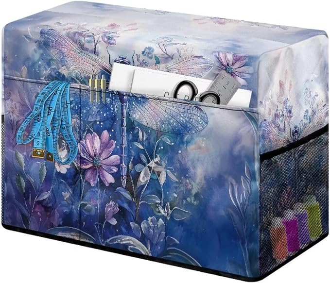 Dragonfly Sewing Machine Cover - Fits Standard Singer, Brother and Janome Machines, Protecting & Decorating Your Sewing Space (Blue)