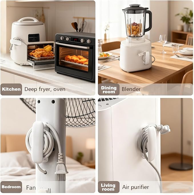 Cord Organizer for Kitchen Appliances, Cord Wrap Cord Holder Cable Organiser for Mixer, Blender, Coffee Maker, Pressure Cooker, Air Fryer （2PCS, White）
