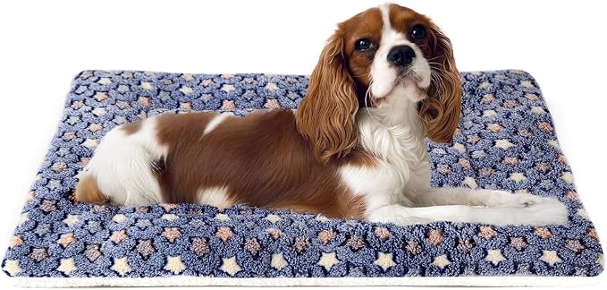 Mora Pets Dog Crate Pad Bed Ultra Soft Pet Mat Star Print Blue 23 x 18 Inch | Washable Crate Mat for Small Medium Large Dogs, Reversible Fleece Dog Crate Kennel Mat Flat Cat Bed Liner