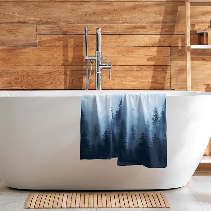 Giwawa Blue Misty Forest Hand Towels Set of 2 Nature Mountain Soft Guest Face Bath Towel Kitchen Dish Towels Spa Home Bathroom Decorations