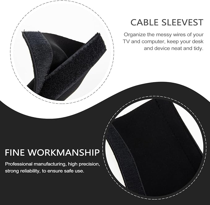 SHINEOFI Flexible Neoprene Cable Sleeve Cord Hider for Computer Wire Management Protective Wrap for Desk and Tv Cables Pet-Resistant Organizer Cover for Charging and USB Cords Black