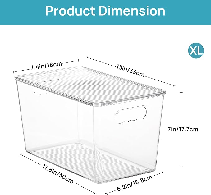 Vtopmart 8 Pack Clear Stackable Storage Bins with Lids and Handles, XLarge | BPA-free Plastic, Organize Vertically, For Pantry Kitchen Fridge Cabinet Closet Bathroom, Built to Last, Easy to Move
