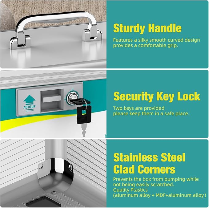 Glosen 8 Pack of Medicine Lock Box with Key, 2-Layer Aluminum Alloy Medication Lock Box with Removable Tray, Portable First Aid Storage Box with Handle for Home, Travel, School (10inch-Small-8pcs)