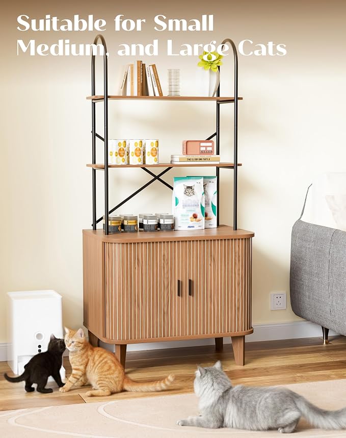 Cat Litter Box Enclosure Furniture,Hidden Litter Box Furniture Fit Most of Litter Boxes,Cat Washroom Cabinet and Pet House with Metal Frame for Living Room