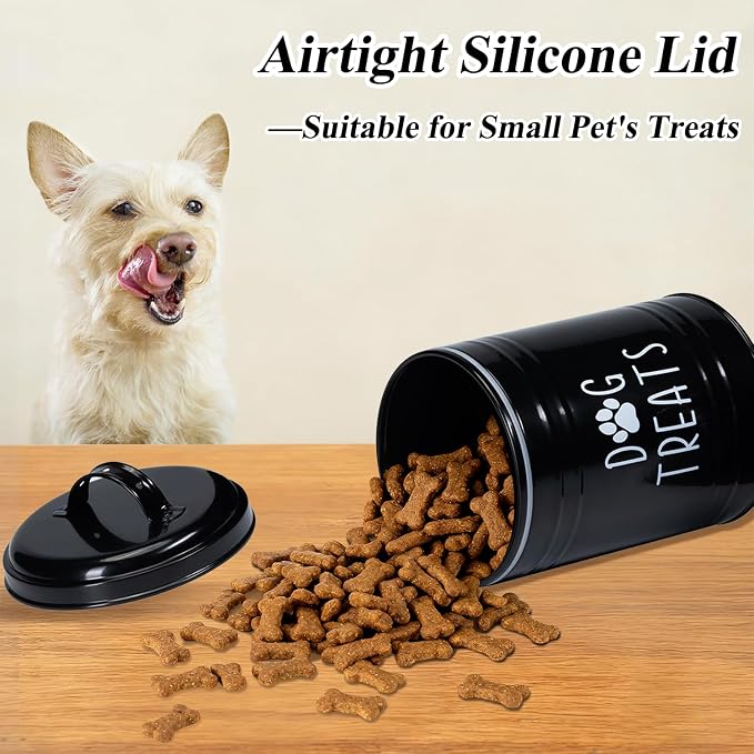 Dog Treat Container Airtight, 9.1''Hx5.5''W, 10 Cup Capacity (Black) | Airtight Lid Keep Food Fresh,Large Capacity Dog Treat Jar Suitable All Popular Treats,Dent-Resistant Durable Metal Cookie Jar