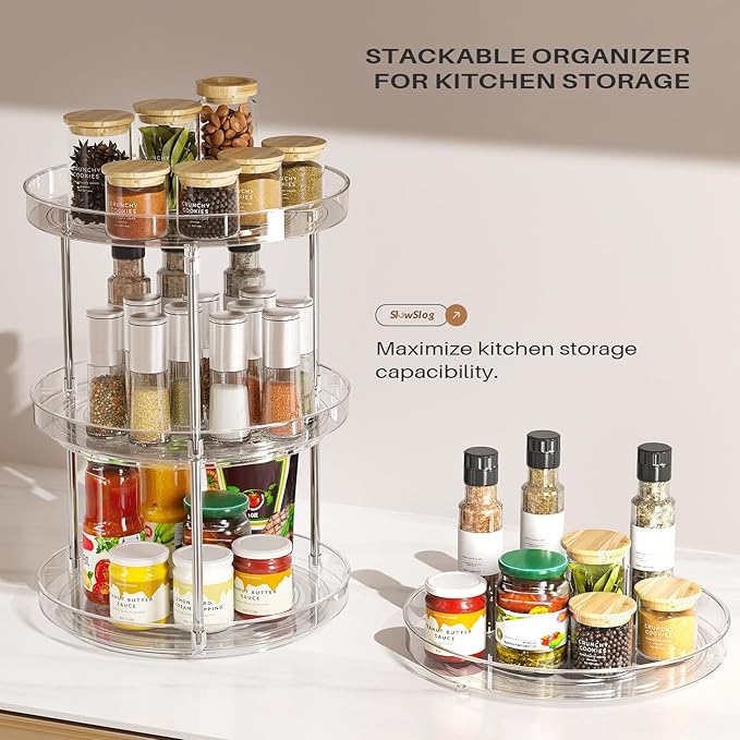 2 Pack 2 Tier Lazy Susan Turntable Organizer, Clear Rotating Lazy Susan | 360 Degree Rotating Spice Rack for Cabinet, Makeup and Perfume Organizer for Vanity, Counter Organizer Tray for Bathroom