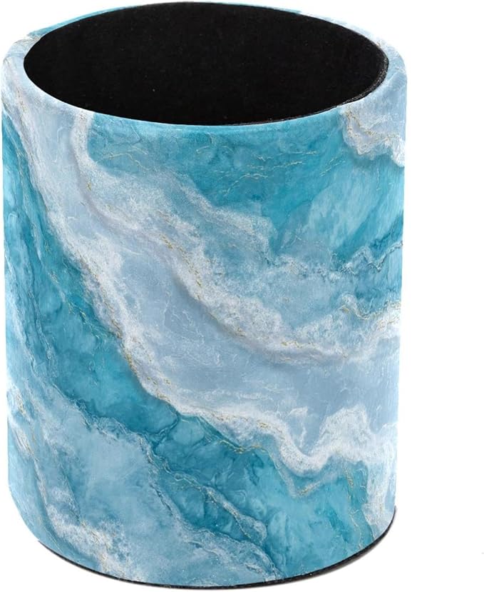 Faux Leather Pen Holder for Desk, Pencil Organizer Blue Marble Texture Pen Cup Desk Decor Makeup Brush Holder Storage for Office Home