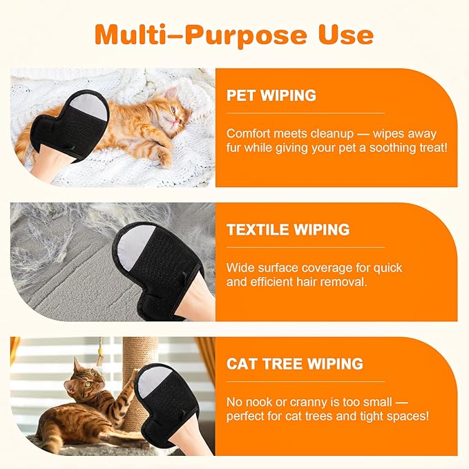 Pet Hair Removal Glove, Electrostatic Pet Hair Remover Glove for Cats & Dogs, Reusable Brush Static Grooming Glove for Couch, Furniture, Carpet, Car Seat, Curtain