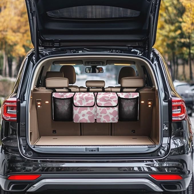 Car Trunk Organizer SUV - Pink Cow Print Car Accessories for Women Quick-Clean Back Seat Car Organizer, Machine Washable