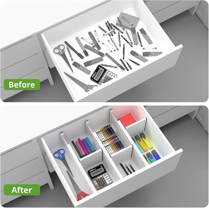 4 Pack Expandable Drawer Dividers, 4.7'' High, Extend from 12.2'' to 17.7'', Bamboo Dresser Drawer Organizers Separators for Kitchen, Bedroom, Office, Bathroom (White)