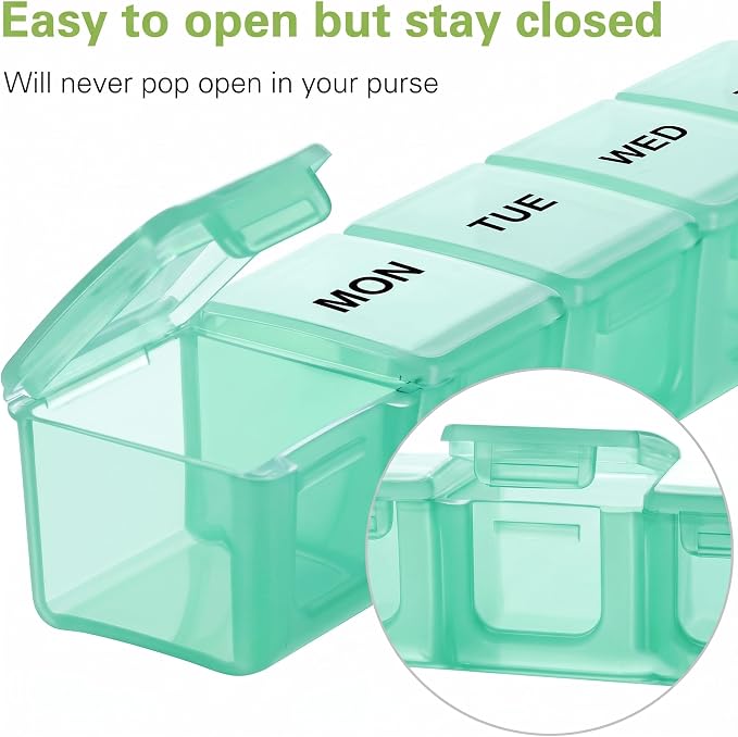 BUG HULL Weekly Pill Organizer Large 2 Packs, Extra Large Travel Pill Organizers, Pill Box 7 Day, Travel Pill Case, Medicine Pill Organizer for Medications (Lavender+Light Cyan)
