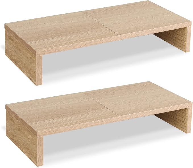 TEAMIX 2-Pack Monitor Stand Riser 20 inch, Wood Desk Computer Shelf, Maple | For 2 Monitors, Laptop, Printer, TV, PC, Keyboard Storage, Space-Saving, Ergonomic, Organizer for Home Office Gaming Vanity