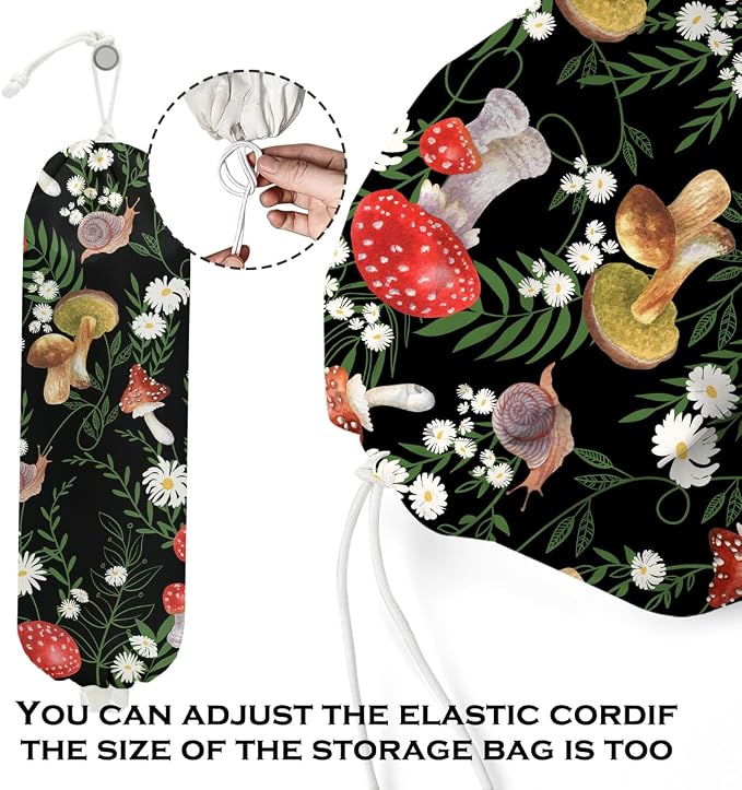 Mushroom Plastic Bag Holder, Wall Mount Grocery Bag Holder for Plastic Bags | 2Pcs Summer Leaves Reusable Shopping Bags Storage Dispenser for Home Kitchen Pantry, Mushroom Gifts for Women