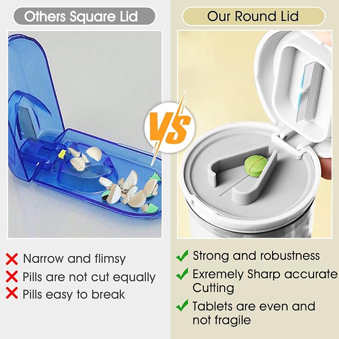 Pill Cutter Crusher Splitter: 3-in-1 Portable Storage Case White