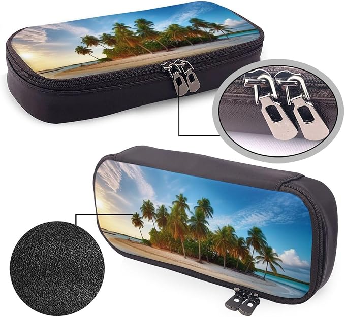 Leather Pencil Case Organizer Big Capacity Pencil Pouch Storage Bag With Compartments Cute Pencil Bag Overseas Islands Pen Box Portable Cosmetic Makeup Bag Organizer