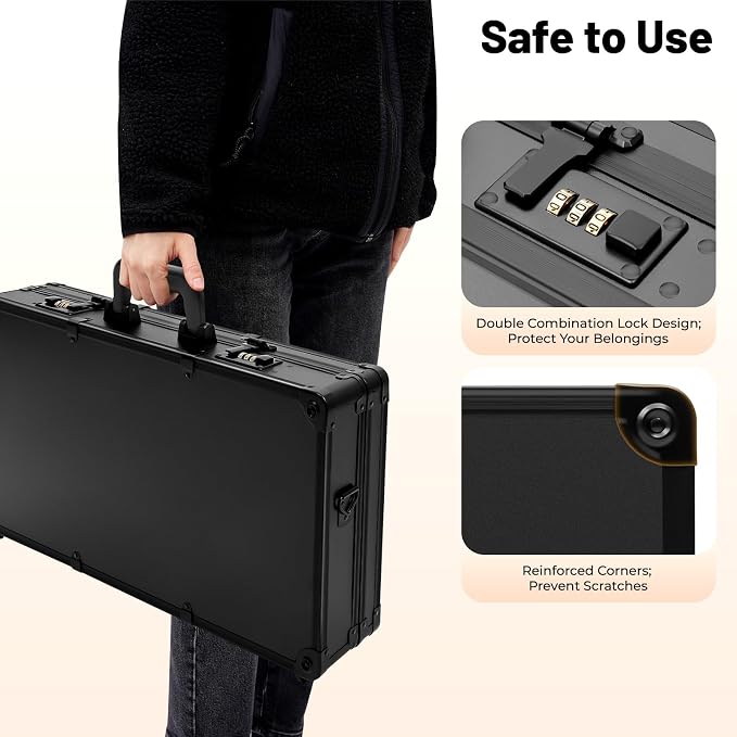 Professional Barber Carrying Case with Fireproof Panel & 3-Digit Lock, Aluminum Alloy Stylist Organizer for Hairstylists, Pet Groomers, Makeup Artists (Black)