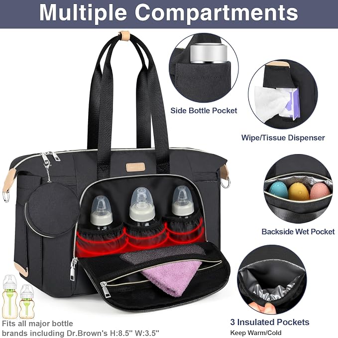 Diaper Bag Tote for Baby 7PCS, Large Mommy Bag with Portable Changing Pad | Multifunctional Hospital Bags for Labor and Delivery with Pacifier Case and Organizer Pouches,Travel Baby Bag for Boy Girl