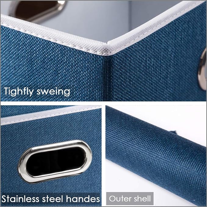 Collapsible Storage Bin with Lid [3-Pack] Fabric Foldable Storage Box Organizer Container Basket Cube with Cover for Home Bedroom Closet Office Nursery Royal Blue(14.9x9.8x9.8)