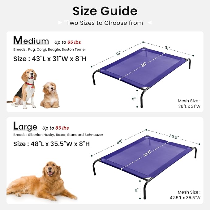 Love's cabin Elevated Cooling Dog Bed for Medium Dogs, Portable Indoor & Outdoor Raised Pet Dog Cat Cot, Durable Summer Frame with Breathable Mesh, Blue, 43" x 31.5" x 8"