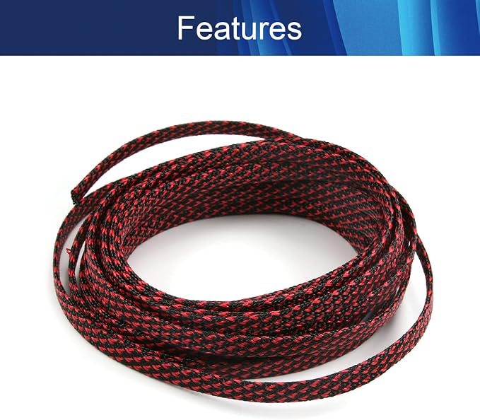 Jutagoss PET Expandable Braided Cable Sleeve, 16.4ft - 5/16 inch Black Red Cable Management Sleeve, Wire Loom Tube Cord Protector for USB Cable, Power Cord, Audio Video and More, 1Pc