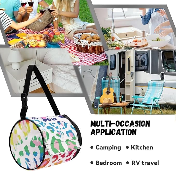 Hanging Paper Tower Holder Wall Mounted Cylinder Toilet Paper Roll Storage Holder with Adjustable Strap Easy to Install 6.3 * 6.3 * 6.3 Inch,Tie Dye Leopard