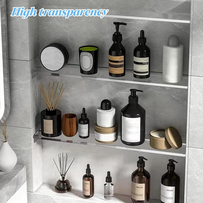 4 Packs Acrylic Medicine Shelves 13 Inches Medicine Cabinet Replacement Shelves Holders for Living Room Bathroom Kitchen,Wall Mounted Medicine Cabinet Shelf
