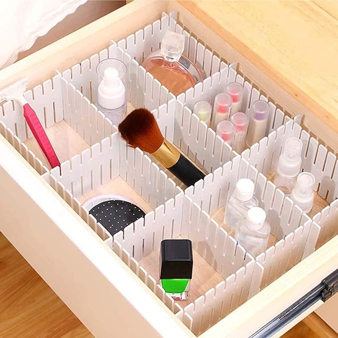 MUKCHAP 72-Piece DIY Grid Drawer Organizer, 12.6 Inch Adjustable Drawer Dividers for Sock, Underwear, Scarf, White