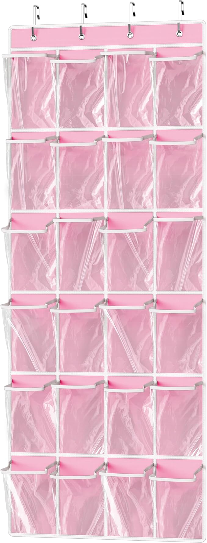 Simple Houseware 24 Pockets Large Clear Over the Door Shoe Organizer, Pink | 56" x 22.5", 4 Durable Metal Hooks, 5" x 9" Pocket Size, Multipurpose